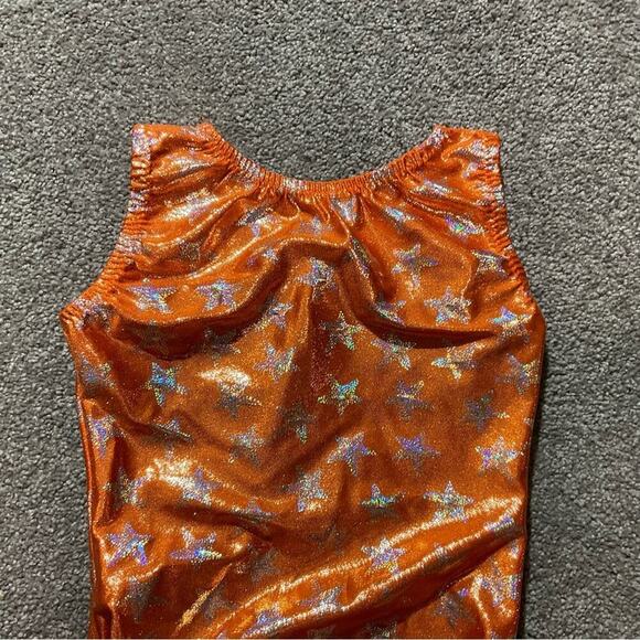 Gymnastics Leotard Orange and Silver Stars Child Medium - Picture 3 of 6